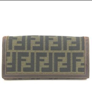 FENDI Zucca  Canvas Leather Bifold Long Wallet/1J2133